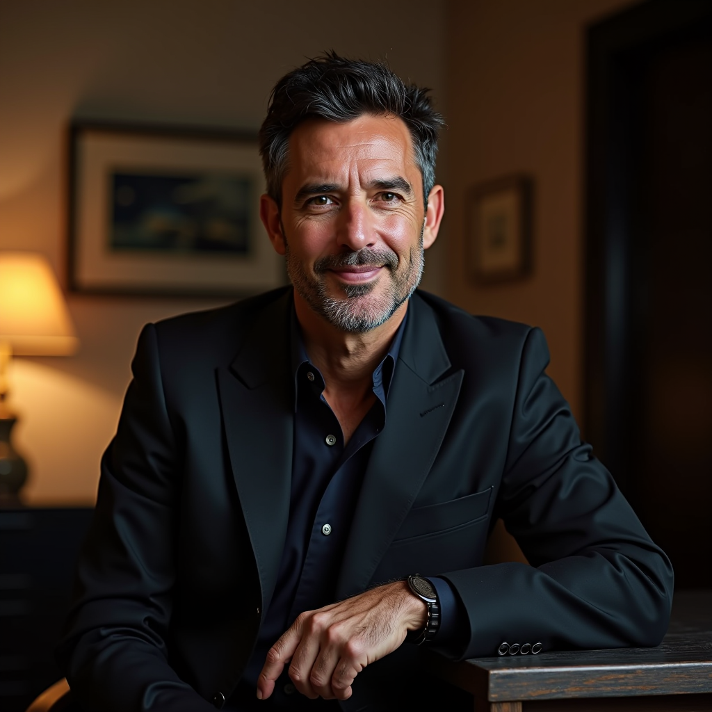 Marco Rossi, fondatore e direttore creativo di Italora, ritratto professionale in ambiente elegante